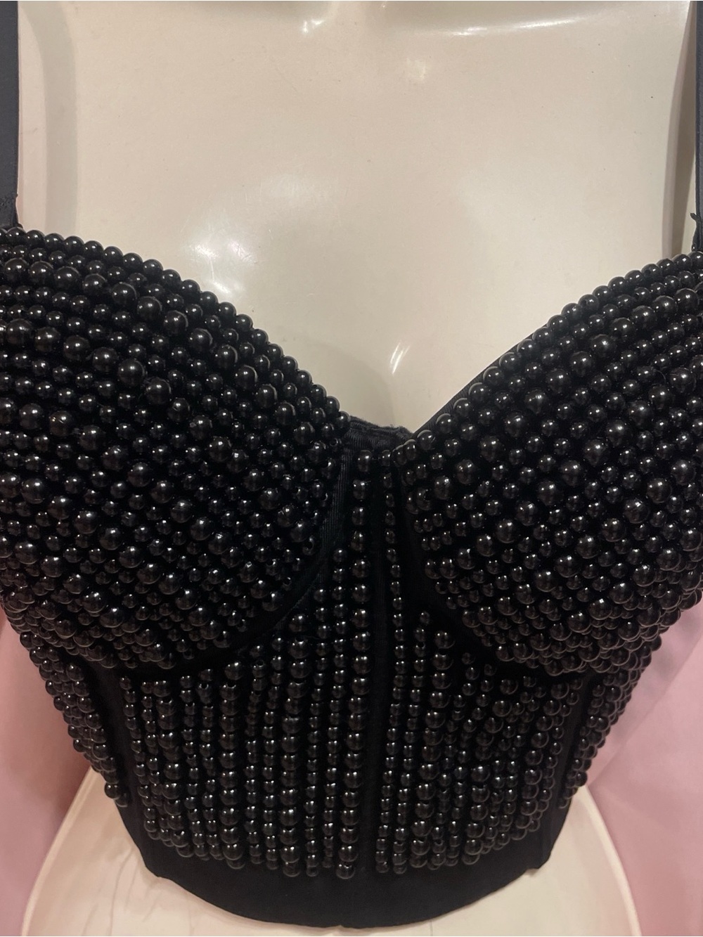 Black Beaded Crop Top - Unbranded